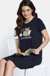 Zivame Farm Lore Knit Cotton Knee Length Nightdress - Navy Peony — thumbnail 1